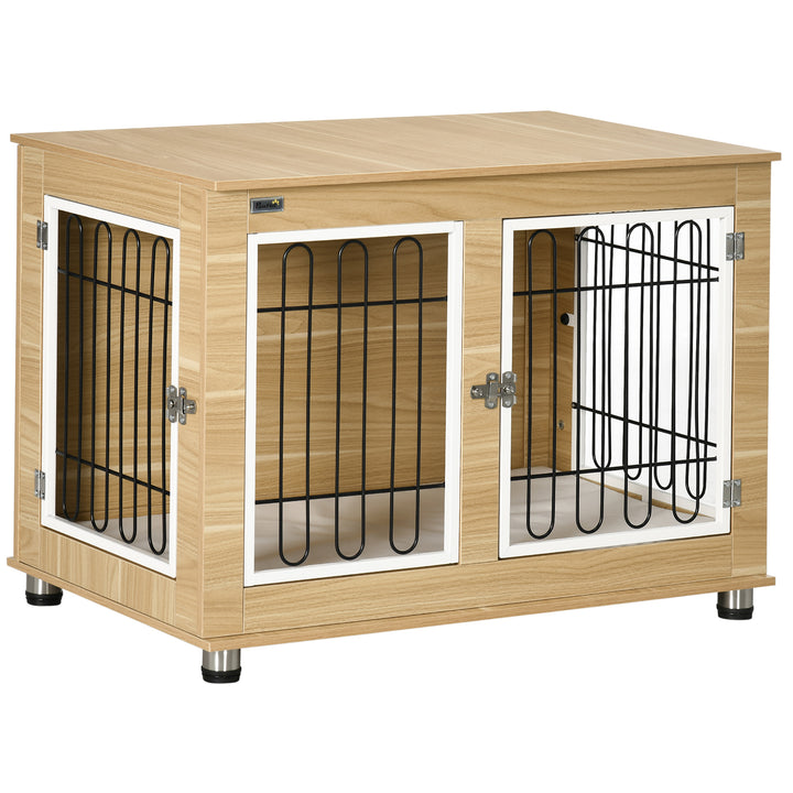 Gaiola para Cães com Mesa Auxiliar e Almofada Lavável Gaiola para Animais com Estrutura de Aço para Cães Médios e Grandes 90x58x65 cm Carvalho