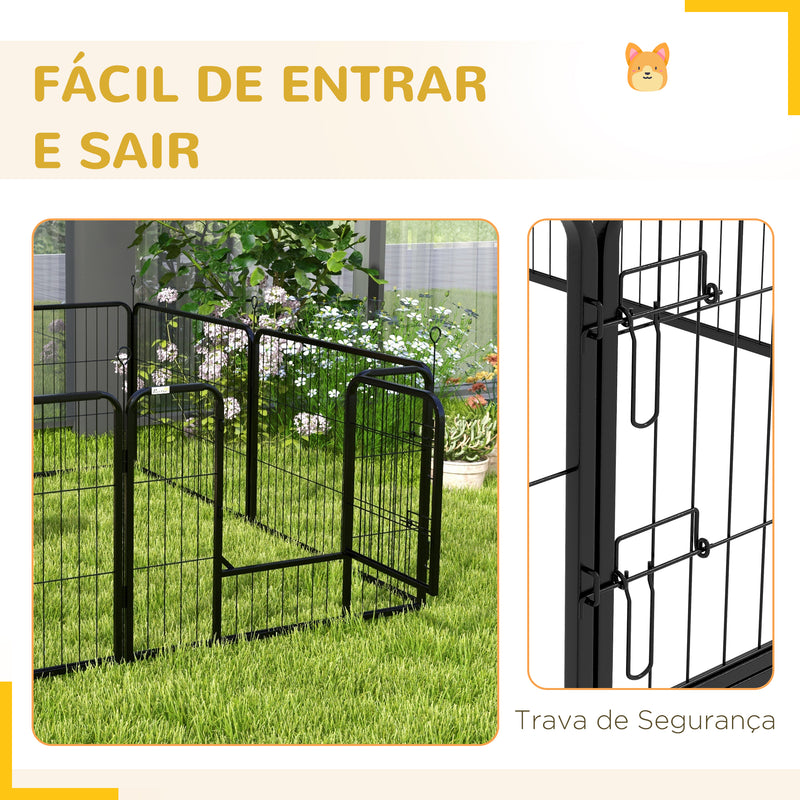 Parque para Animais de Estimação 8 Paineis 80x60cm Gaiola para Cães de Metal com Porta e Dupla Fechadura Cerca de Treinamento para Jardim Preto