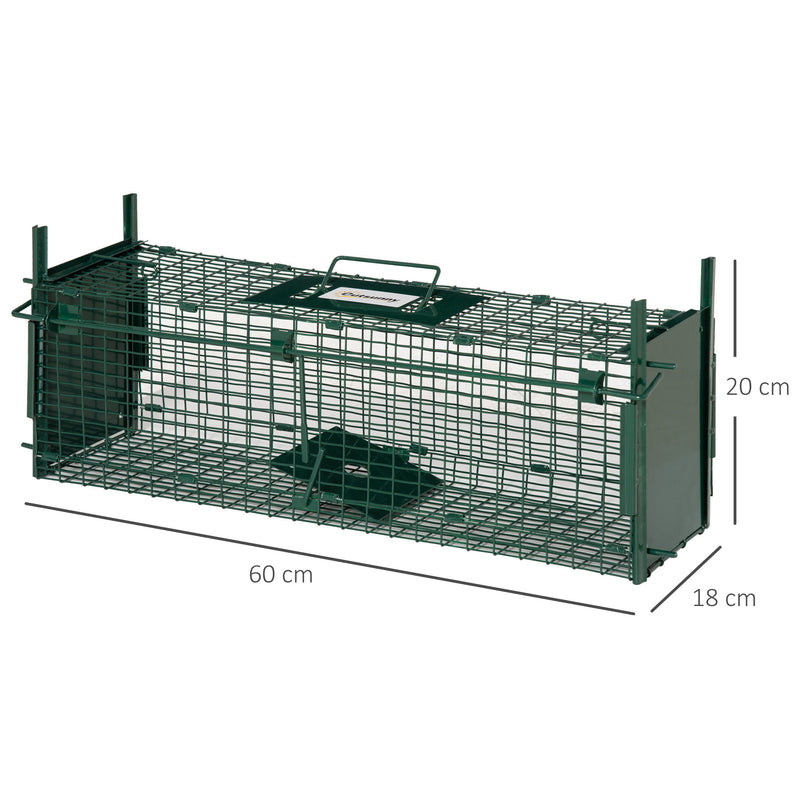 Armadilha para Animais Vivos 60x18x20 cm com Porta Gaiola de Captura com Alça de Transporte para Coelhos Raposas Pequenas Verde Escuro