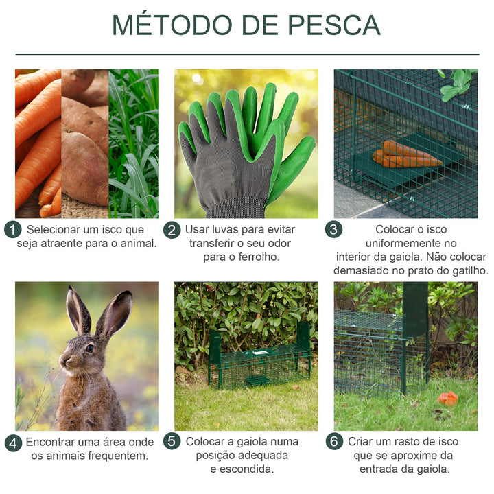 Armadilha para Animais Vivos 60x18x20 cm com Porta Gaiola de Captura com Alça de Transporte para Coelhos Raposas Pequenas Verde Escuro
