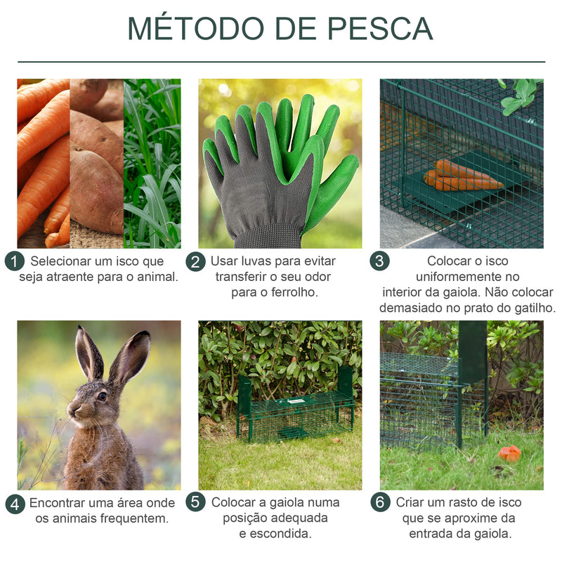 Armadilha para Animais Vivos 60x18x20 cm com Porta Gaiola de Captura com Alça de Transporte para Coelhos Raposas Pequenas Verde Escuro