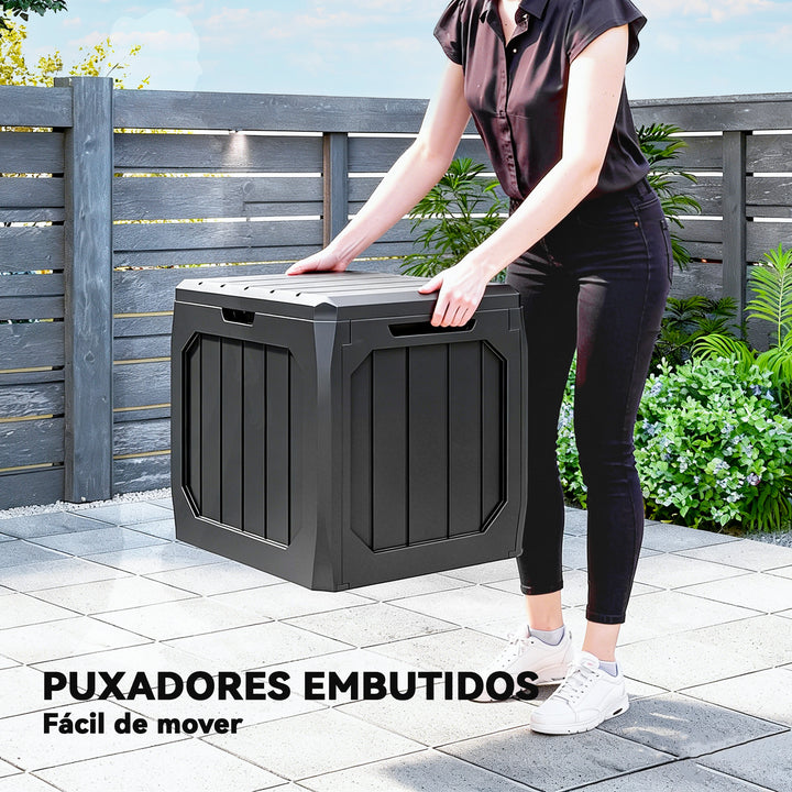 Baú de Exterior com Capacidade de 121L Baú de Armazenamento em Plástico com 2 Alças e Tampa Fechável Impermeável e Resistente às Intempéries para Jardim Terraço ou Pátio, 56x45x53 cm Preto