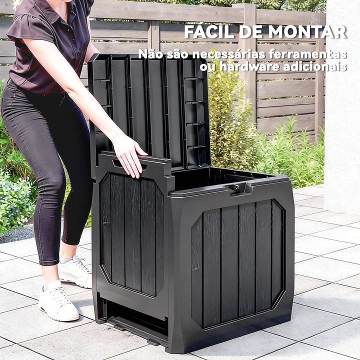 Baú de Exterior com Capacidade de 121L Baú de Armazenamento em Plástico com 2 Alças e Tampa Fechável Impermeável e Resistente às Intempéries para Jardim Terraço ou Pátio, 56x45x53 cm Preto