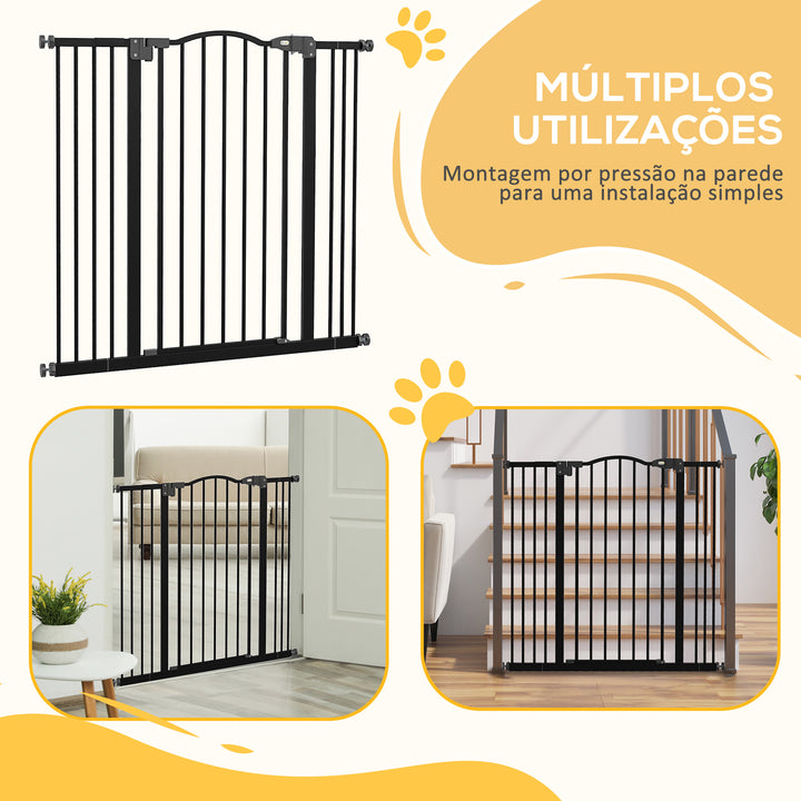 Barreira de Segurança para Cães Barreira com Largura Ajustável 74-100 cm Barreira para Cães com Extensões para Escadas e Portas Preto