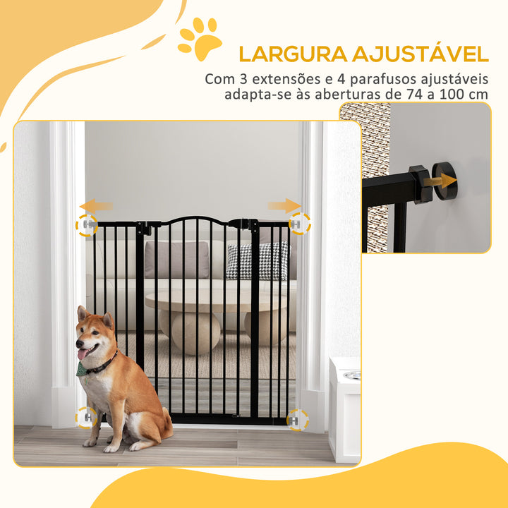 Barreira de Segurança para Cães Barreira com Largura Ajustável 74-100 cm Barreira para Cães com Extensões para Escadas e Portas Preto