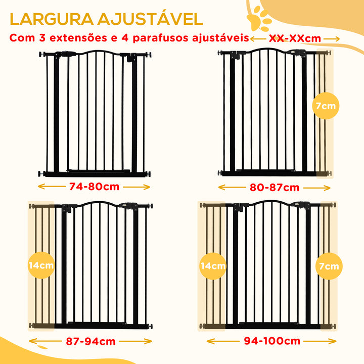 Barreira de Segurança para Cães Barreira com Largura Ajustável 74-100 cm Barreira para Cães com Extensões para Escadas e Portas Preto