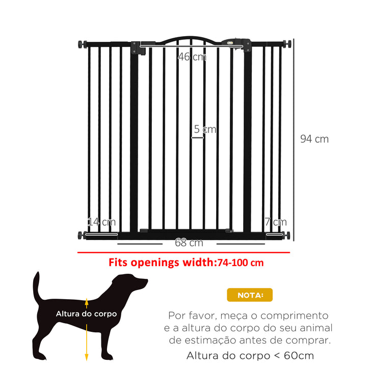 Barreira de Segurança para Cães Barreira com Largura Ajustável 74-100 cm Barreira para Cães com Extensões para Escadas e Portas Preto