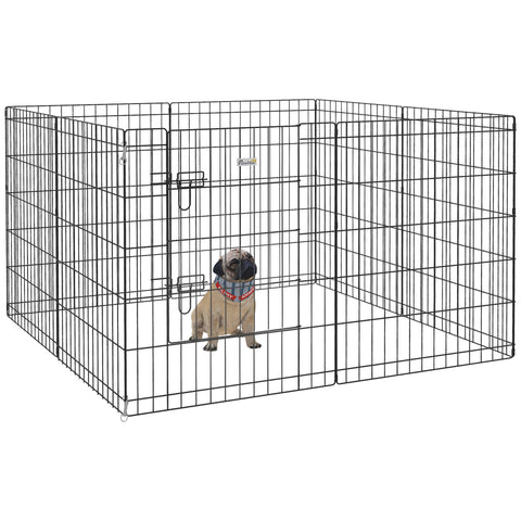 Parque para Cães 8 Painéis 76x61cm Dobráveis Gaiola Metálica para Animais de Estimação com Porta e Dupla Fechadura para Jardim Pátio Exterior Preto