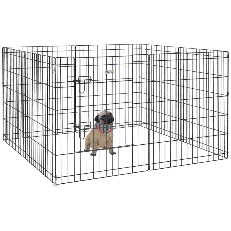 Parque para Cães 8 Painéis 76x61cm Dobráveis Gaiola Metálica para Animais de Estimação com Porta e Dupla Fechadura para Jardim Pátio Exterior Preto