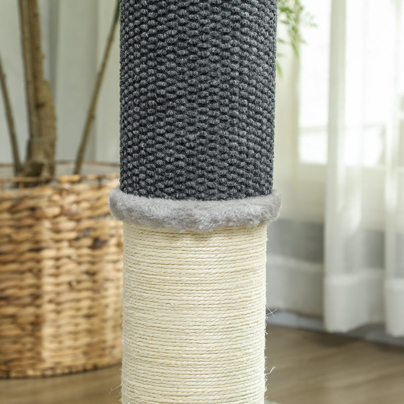 Arranhador para Gatos 85 cm Arranhador para Gatos com Poste de Sisal Escova de Auto Higiene e Bola Suspensa Cinza e Creme