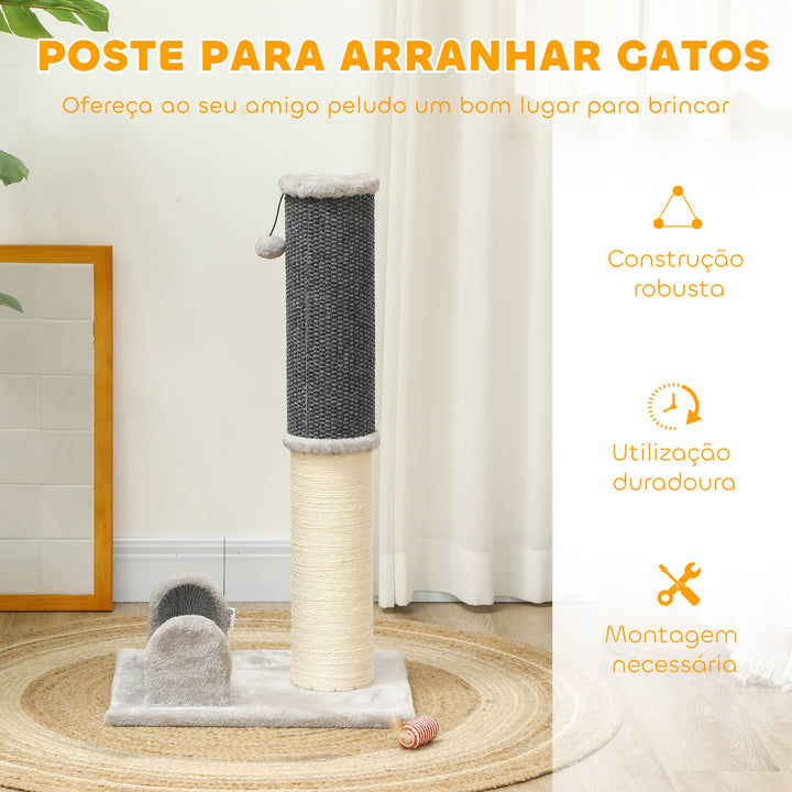 Arranhador para Gatos 85 cm Arranhador para Gatos com Poste de Sisal Escova de Auto Higiene e Bola Suspensa Cinza e Creme