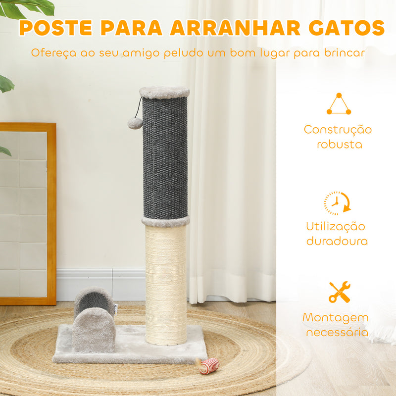 Arranhador para Gatos 85 cm Arranhador para Gatos com Poste de Sisal Escova de Auto Higiene e Bola Suspensa Cinza e Creme