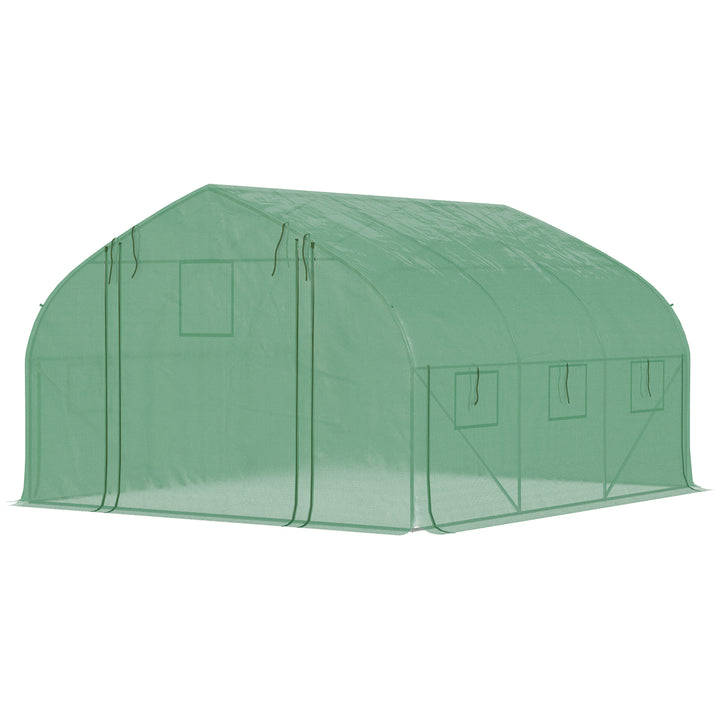 Estufa Tipo Túnel 347x300x200 cm Estufa de Jardim com Porta Enrolável 6 Janelas Cobertura PE 140g/m² Estrutura de Aço Galvanizado para Cultivos Plantas Flores Verde