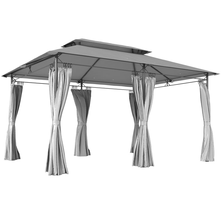 Pérgola de Jardim 397x297x265 cm Pérgola de Exterior com Teto Duplo Paredes Laterais Resistente a Água Pérgola para Pátio Cinza Escuro