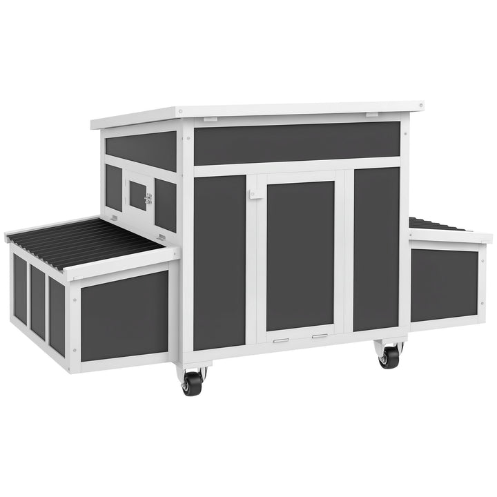 Galinheiro de Madeira 147x93,5x89,5 cm Galinheiro para Exterior com Janela Porta Ninho Tabuleiro Amovível e Poleiros Gaiola para 6 Galinhas Cinza