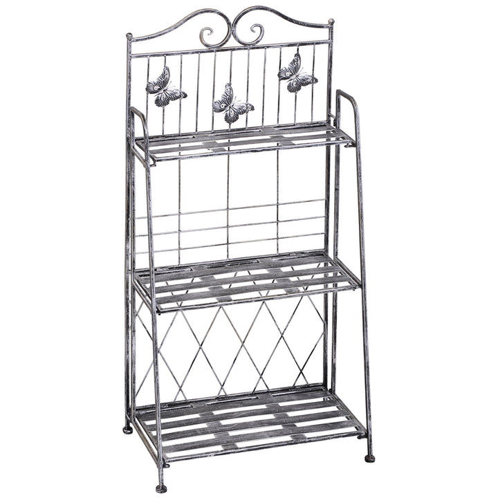 Suporte para Plantas Dobrável Suporte para Vasos de Plantas de 3 Níveis com Estrutura de Metal Suporte para Flores de Metal para Interior e Exterior 44x25x96 cm Prata