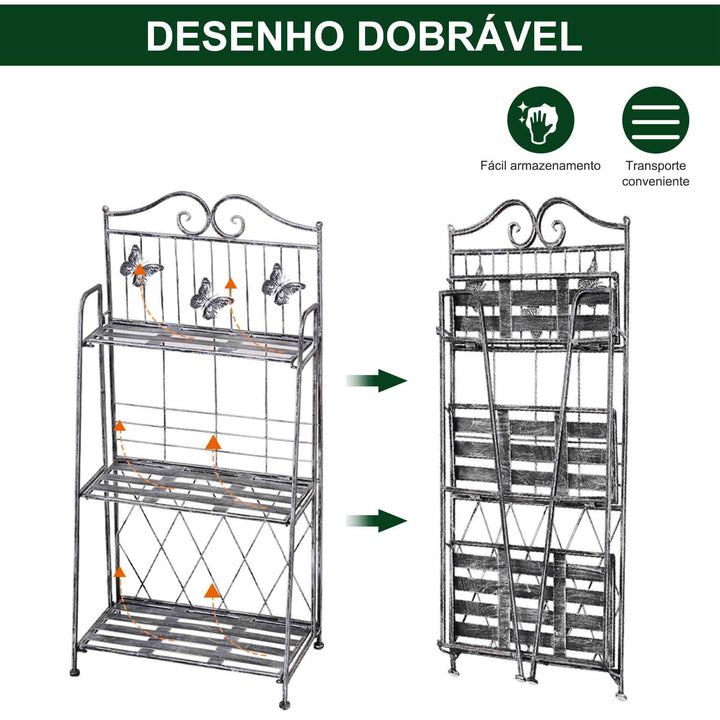Suporte para Plantas Dobrável Suporte para Vasos de Plantas de 3 Níveis com Estrutura de Metal Suporte para Flores de Metal para Interior e Exterior 44x25x96 cm Prata
