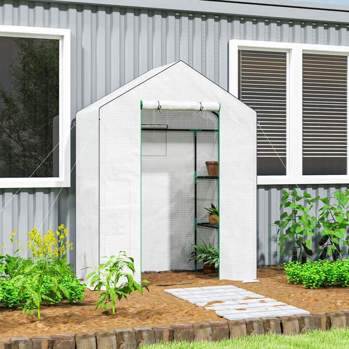 Estufa de Jardim Pequena de 3 Níveis com 6 Prateleiras Porta Enrolável Capa de PE e Estrutura de Aço para Cultivo de Plantas e Flores 143x74x190 cm Branco
