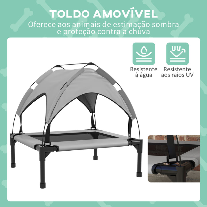 Cama para Cães Elevada com Toldo Cama para Cães Médios com Estrutura de Aço e Bolsa de Transporte para Interior e Exterior 76x61x69,5 cm Cinzento Claro