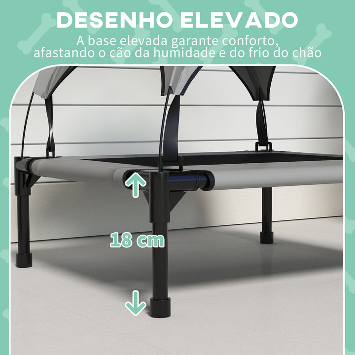 Cama para Cães Elevada com Toldo Cama para Cães Médios com Estrutura de Aço e Bolsa de Transporte para Interior e Exterior 76x61x69,5 cm Cinzento Claro
