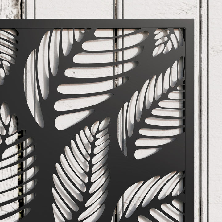 Floreira de Exterior Floreira de Metal com Ecrã de Privacidade com Folhas Decorativas Floreira de Parede ou Independente para Pátio Varanda 61x23x113 cm Preto