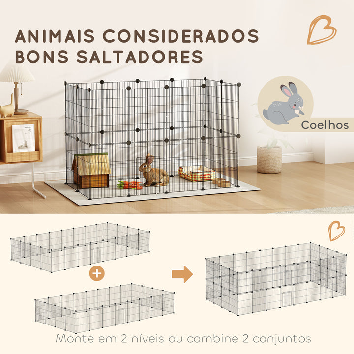 Recinto Metálico para Animais com 24 Painéis Recinto para Animais Pequenos Personalizável para Coelhos Porquinhos-da-Índia Chinchilas Gatos 120x60x80 cm Preto
