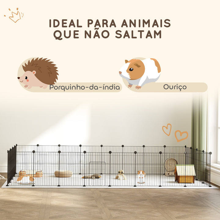 Recinto Metálico para Animais com 24 Painéis Recinto para Animais Pequenos Personalizável para Coelhos Porquinhos-da-Índia Chinchilas Gatos 120x60x80 cm Preto
