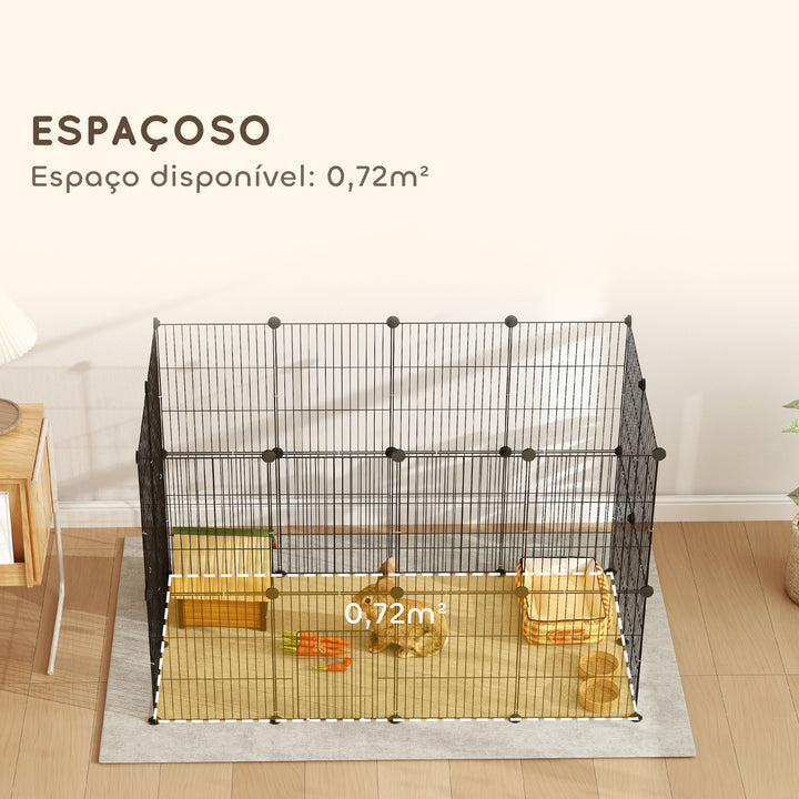 Recinto Metálico para Animais com 24 Painéis Recinto para Animais Pequenos Personalizável para Coelhos Porquinhos-da-Índia Chinchilas Gatos 120x60x80 cm Preto