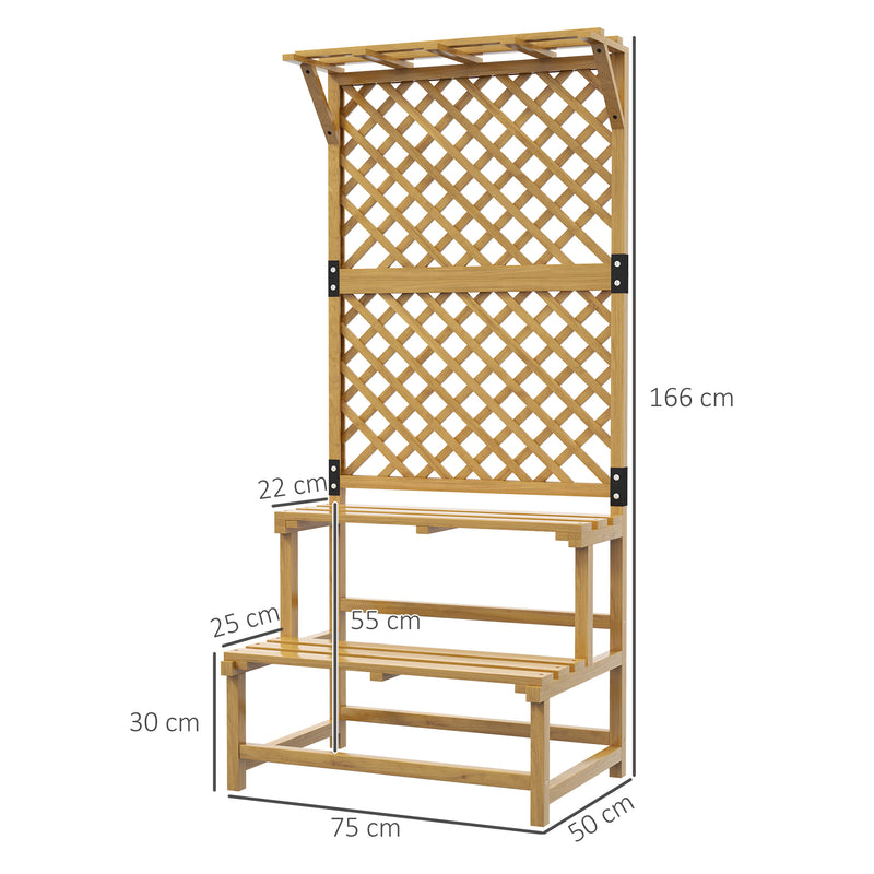 Suporte para Plantas de Madeira com Treliça Suporte para Vasos de 2 Níveis para Jardim Pátio Terraço Varanda 75x50x166 cm Natural