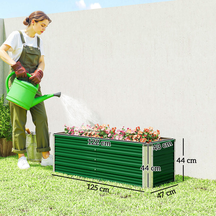 Caixa de Plantio de Aço com Luvas Caixa de Plantio Retangular para Cultivos de Plantas Flores para Terraço Jardim Exterior 125x47x40cm Verde