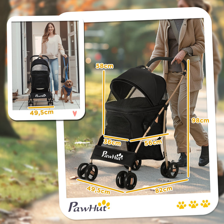 Carrinho para Animais de Estimação 3 em 1 Carrinho para Cães e Gatos Dobrável com Bolsa de Transporte Cesta de Armazenamento e Travão Tecido de Oxford 600D Carga Máxima 15kg 82x49,5x98cm Preto