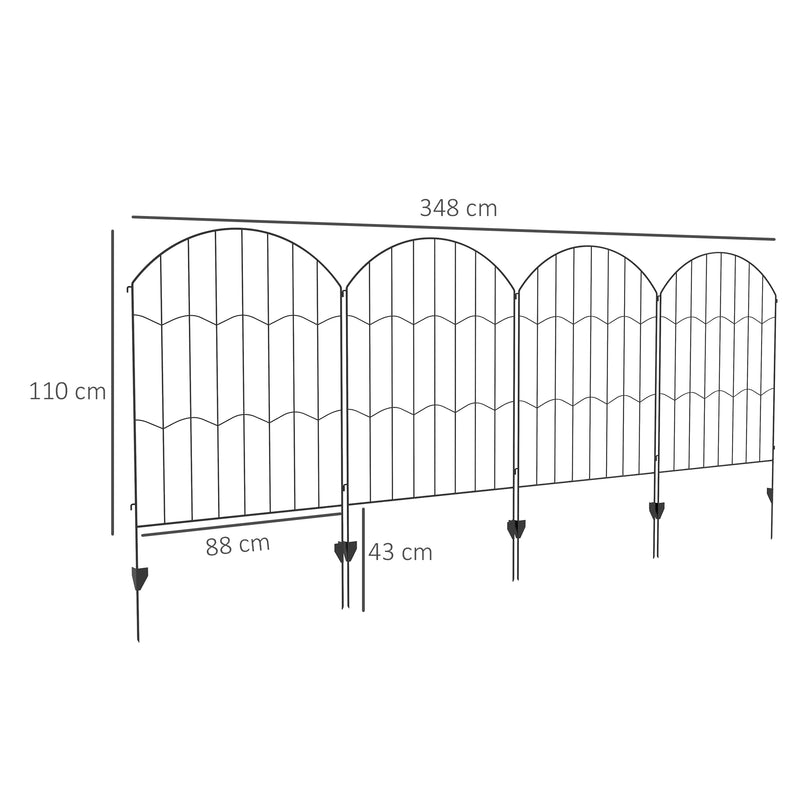 Cerca de Jardim com 4 Painéis de 88x110 cm Cercas Decorativas de Exterior de Aço com Desenho de Grades e Ângulo Ajustável para Pátio Preto