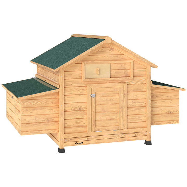 Galinheiro de Madeira para Exterior Abrigo para Galinhas com 2 Ninhos Bandeja Removível Poleiros, Telhado Impermeável Casa para 2-4 Galinhas e Coelhos 150x100x96,5 cm Madeira