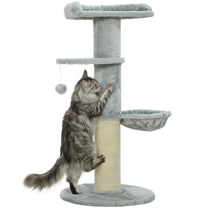 Arranhador para Gatos 103,5 cm Torre para Gatos com Cama Rede Plataforma Poste de Sisal Extra Grosso Bola Pendurada Cinza Claro