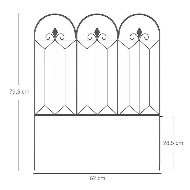 Cercas de Jardim 305x79,5 cm Conjunto de 5 Cercas Decorativas para Jardim de Metal Combinação Livre Barreira para Animais para Pátio Relva Preto