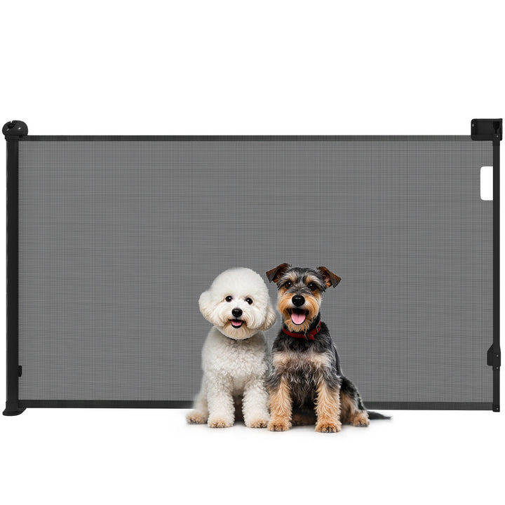 Barreira para Cães Retrátil 0-144 cm Barreira para Cães Pequenos Extensível Barreira de Segurança para Animais de Estimação com Fecho para Escadas Portas Corredores Preto