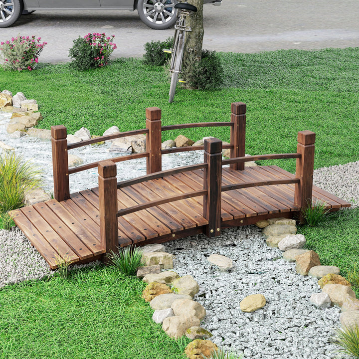 Ponte de Jardim de Madeira com Corrimão Ponte para Lago 181 kg Ponte Decorativa para Pátio 152,5x67x48 cm Madeira Carbonizada