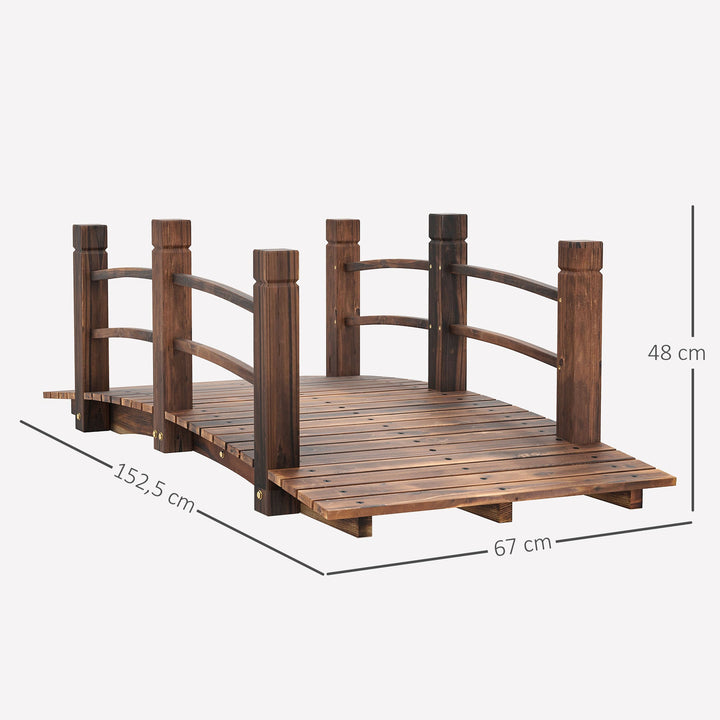 Ponte de Jardim de Madeira com Corrimão Ponte para Lago 181 kg Ponte Decorativa para Pátio 152,5x67x48 cm Madeira Carbonizada