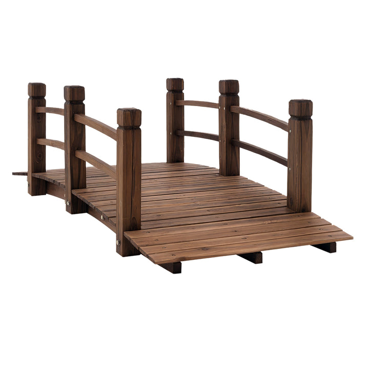 Ponte de Jardim de Madeira com Corrimão Ponte para Lago 181 kg Ponte Decorativa para Pátio 152,5x67x48 cm Madeira Carbonizada