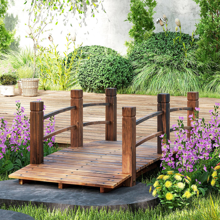 Ponte de Jardim de Madeira com Corrimão Ponte para Lago 181 kg Ponte Decorativa para Pátio 152,5x67x48 cm Madeira Carbonizada