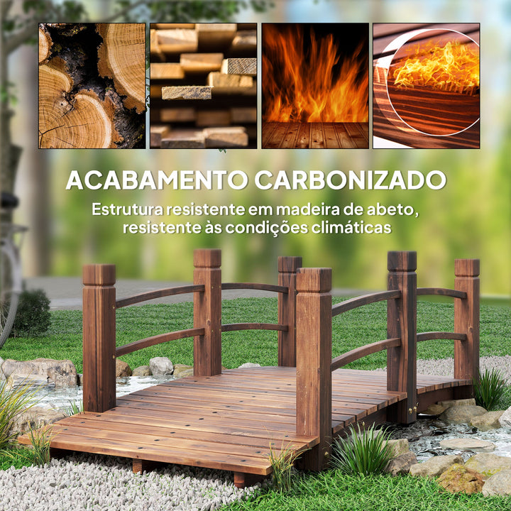 Ponte de Jardim de Madeira com Corrimão Ponte para Lago 181 kg Ponte Decorativa para Pátio 152,5x67x48 cm Madeira Carbonizada