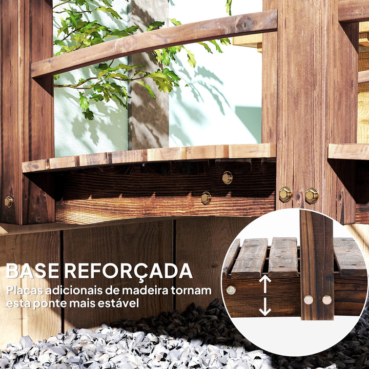 Ponte de Jardim de Madeira com Corrimão Ponte para Lago 181 kg Ponte Decorativa para Pátio 152,5x67x48 cm Madeira Carbonizada