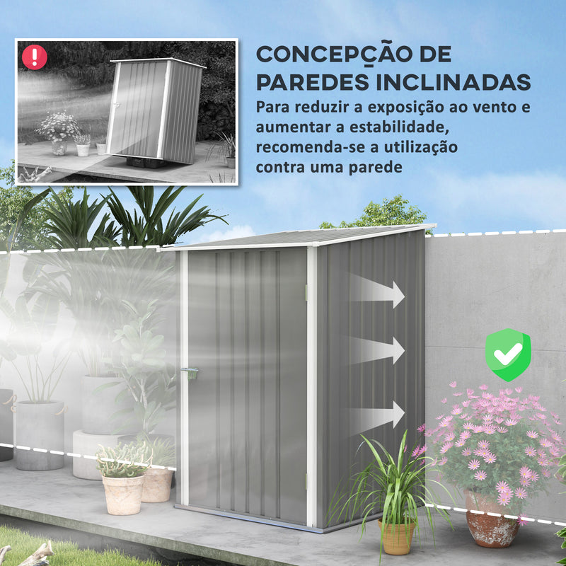 Abrigo de Jardim 0,92 m² 100x103x160 cm Abrigo Exterior de Aço Galvanizado com Porta Fechadura e Teto Inclinado para Armazenamento de Ferramentas Cinza