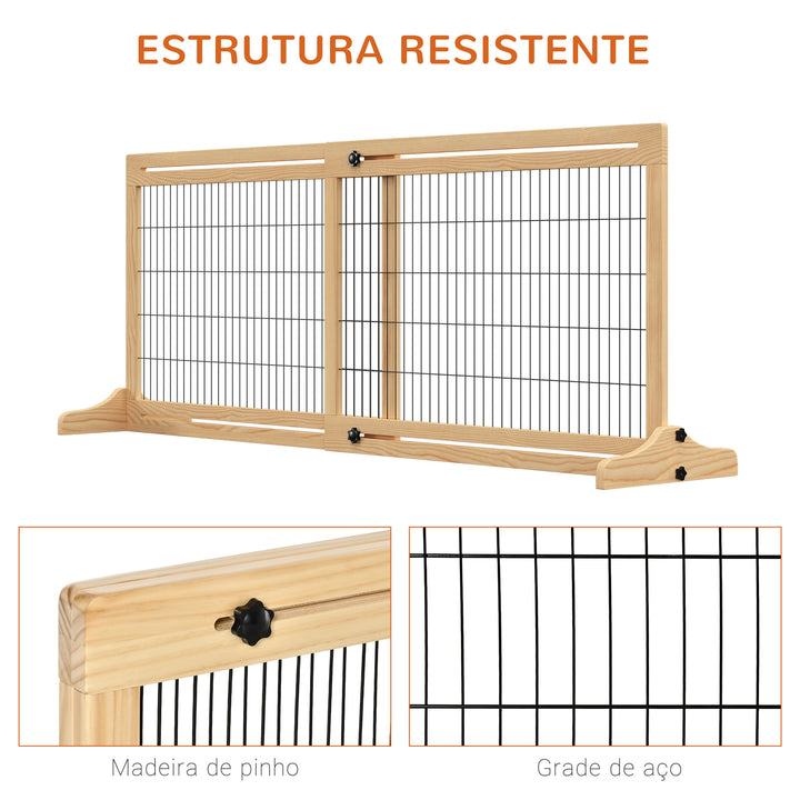 Barreira de Segurança para Cães de Madeira Extensível com Pés de Suporte Barreira de Proteção para Animais de Estimação para Portas Escada Corredor 104-183x36x69cm Natural