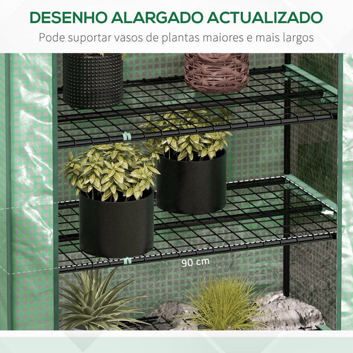 Estufa de Jardim de 5 Prateleiras Estufa Resistente com 1 Porta com Fecho de Correr Anti-UV Desenhho Alargado e Prateleiras para Cultivo de Plantas em Terraço Pátio 90x49x193 cm Verde