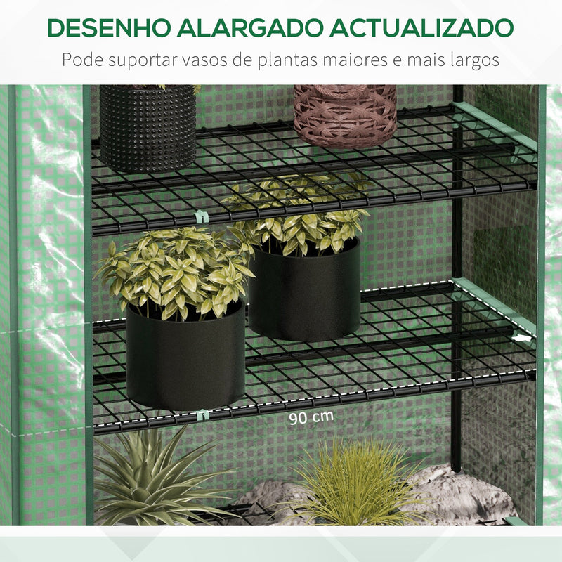 Estufa de Jardim de 5 Prateleiras Estufa Resistente com 1 Porta com Fecho de Correr Anti-UV Desenhho Alargado e Prateleiras para Cultivo de Plantas em Terraço Pátio 90x49x193 cm Verde