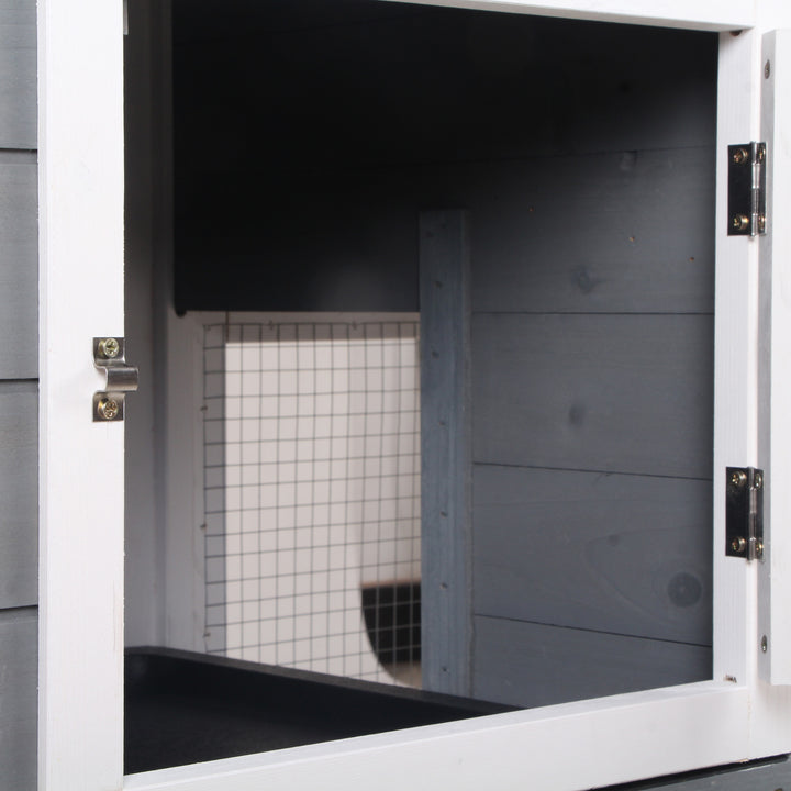 Coelheira de Madeira Exterior Gaiola para Coelhos de 2 Níveis com Teto Asfáltico 2 Cercados de Metal Bandeja Removível 3 Portas e Rampa 157,4x53x93,5 cm Cinza