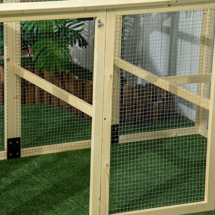 Galinheiro para Exterior 140x88,5x106 cm Galinheiro para 1-3 Galinhas com 3 Poleiros Estrutura de Madeira e 2 Portas com Fechadura para Pátio Madeira Clara