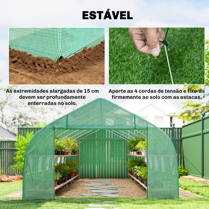 Estufa de jardim Tipo túnel para cultivo com 12 janelas e porta de enrolar Aço e PE 800x300x200 cm Verde