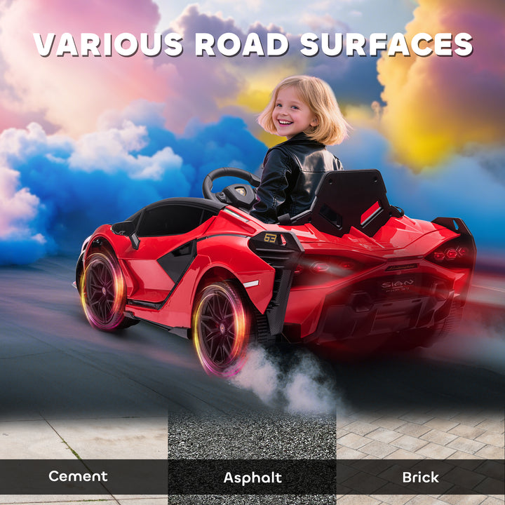 Carro Elétrico Lamborghini SIAN 12V para Crianças acima de 3 Anos com Controle Remoto Abertura da Porta Música MP3 USB e Faróis 108x62x40cm Vermelho
